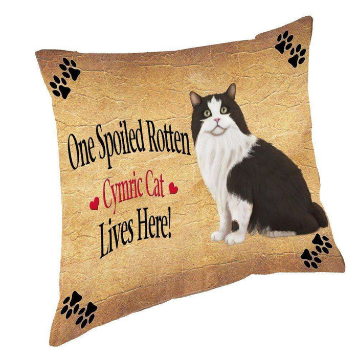 Cymric Black And White Spoiled Rotten Cat Throw Pillow