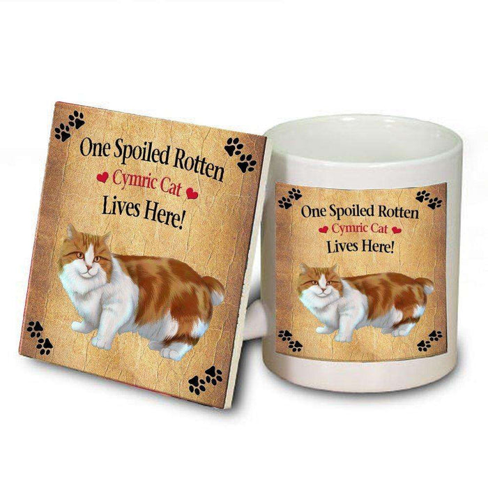 Cymric Orange And White Spoiled Rotten Cat Mug and Coaster Set