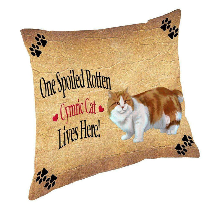 Cymric Orange And White Spoiled Rotten Cat Throw Pillow