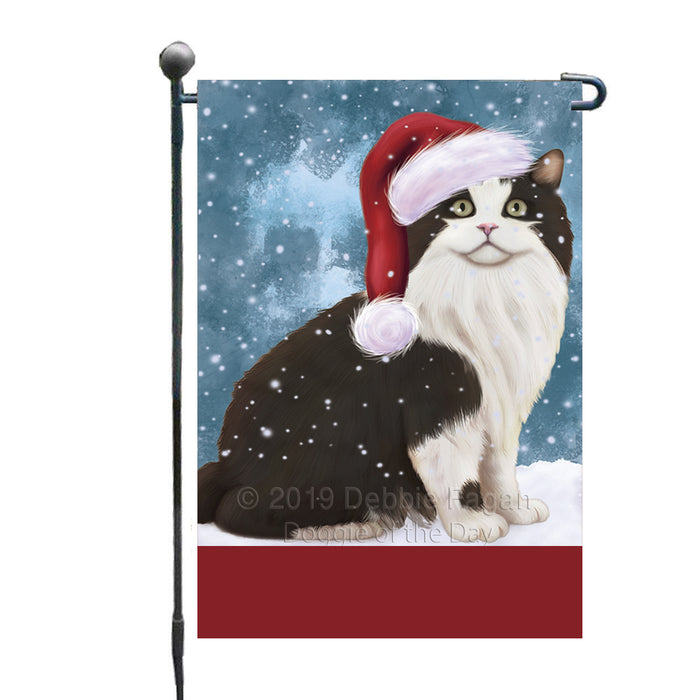 Personalized Let It Snow Happy Holidays Cymric Black And White Cat Custom Garden Flags GFLG-DOTD-A62342