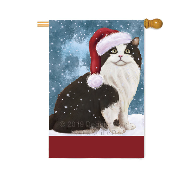 Personalized Let It Snow Happy Holidays Cymric Black And White Cat Custom House Flag FLG-DOTD-A62398