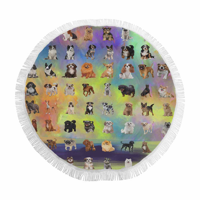 Multi Breed Dogs  Round Beach Mat 59’’
