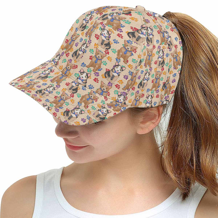 Women's All Over Rainbow Paw Print Australian Cattle Dog Snapback Hat Cap