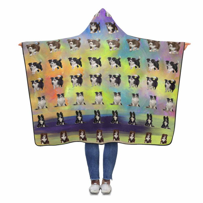 Border Collie Dogs  Hooded Blanket 80"x56"