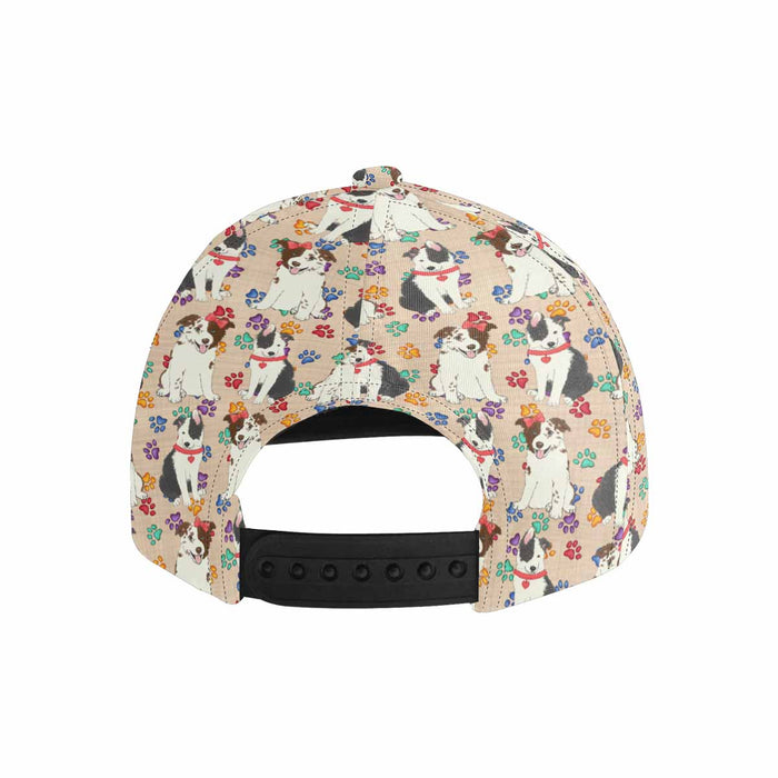 Women's All Over Rainbow Paw Print Border Collie Dog Snapback Hat Cap