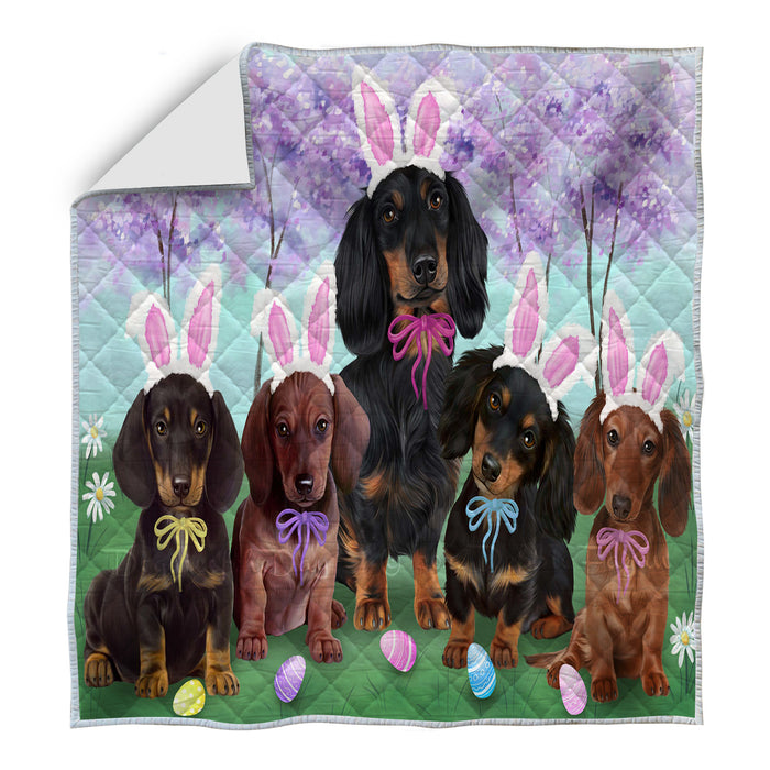 Easter Dachshund Dogs Quilt Bed Coverlet Bedspread - Pets Comforter Unique One-side Animal Printing - Soft Lightweight Durable Washable Polyester Quilt