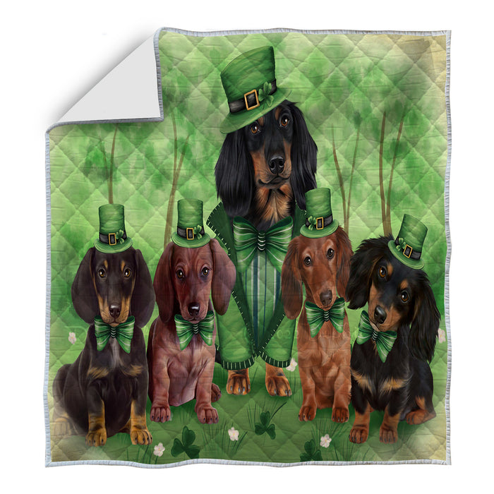 St. Patrick's Day Dachshund Dogs Quilt Bed Coverlet Bedspread - Pets Comforter Unique One-side Animal Printing - Soft Lightweight Durable Washable Polyester Quilt