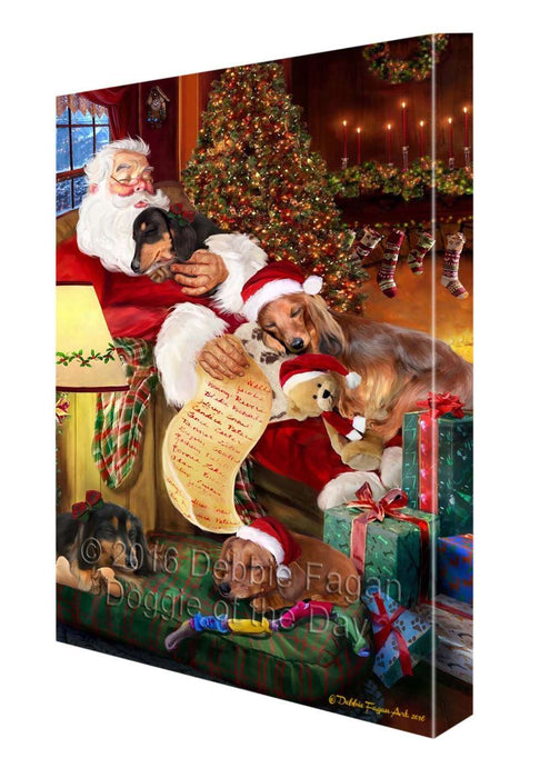 Dachshund Dog and Puppies Sleeping with Santa Canvas Gallery Wrap 1.5" Inch
