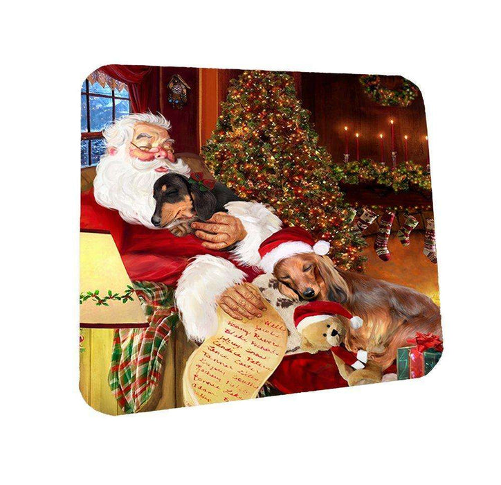 Dachshund Dog and Puppies Sleeping with Santa Coasters Set of 4