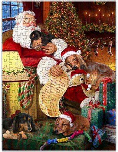 Dachshund Dog and Puppies Sleeping with Santa Puzzle with Photo Tin