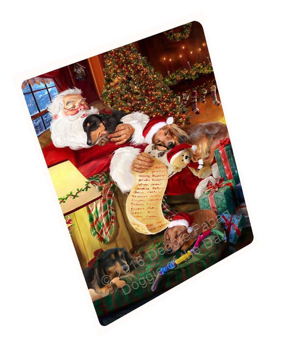 Dachshund Dog and Puppies Sleeping with Santa Tempered Cutting Board