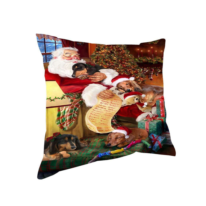 Dachshund Dog and Puppies Sleeping with Santa Throw Pillow