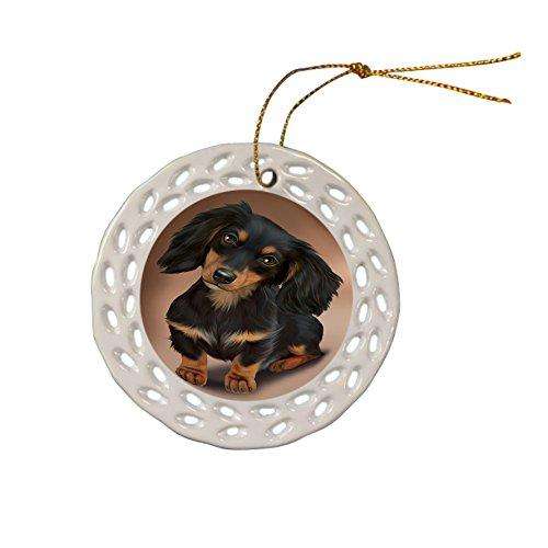 Dachshund Dog Christmas Doily Ceramic Ornament