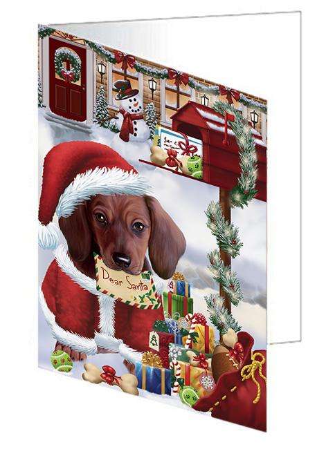 Dachshund Dog Dear Santa Letter Christmas Holiday Mailbox Handmade Artwork Assorted Pets Greeting Cards and Note Cards with Envelopes for All Occasions and Holiday Seasons GCD65720