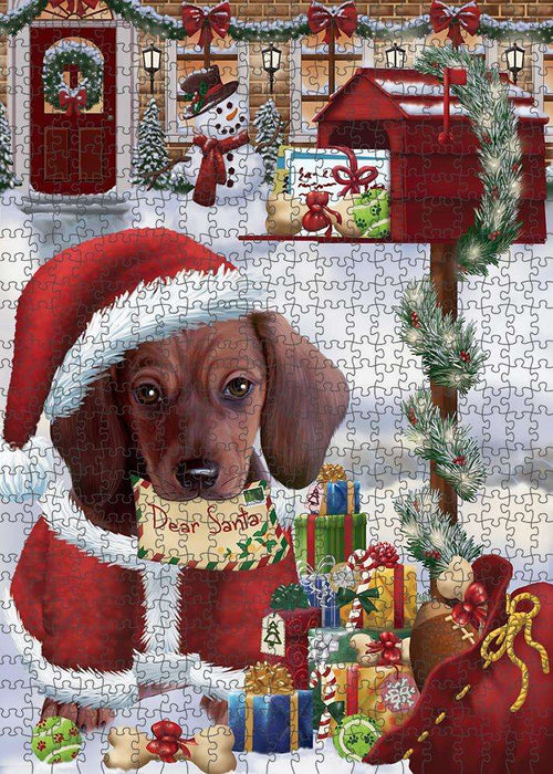 Dachshund Dog Dear Santa Letter Christmas Holiday Mailbox Puzzle with Photo Tin PUZL82744