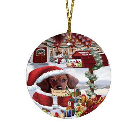 Dachshund Dog Dear Santa Letter Christmas Holiday Mailbox Round Flat Christmas Ornament RFPOR53888