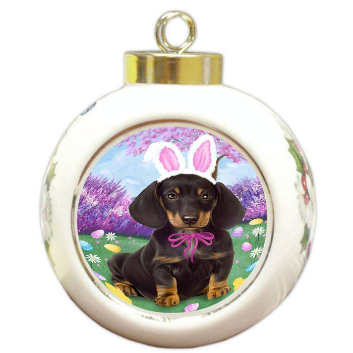 Dachshund Dog Easter Holiday Round Ball Christmas Ornament RBPOR49120