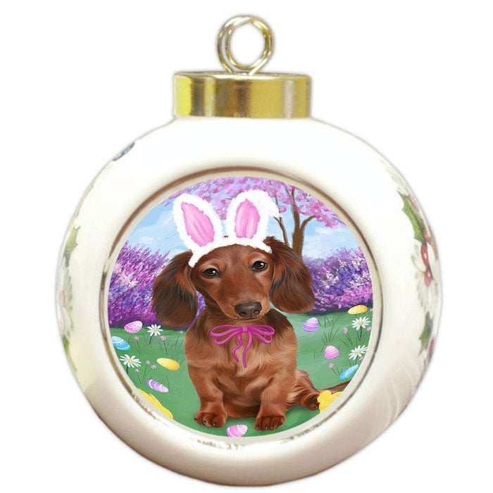 Dachshund Dog Easter Holiday Round Ball Christmas Ornament RBPOR49121