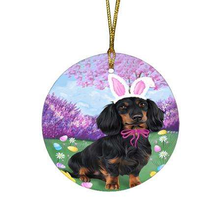 Dachshund Dog Easter Holiday Round Flat Christmas Ornament RFPOR49110
