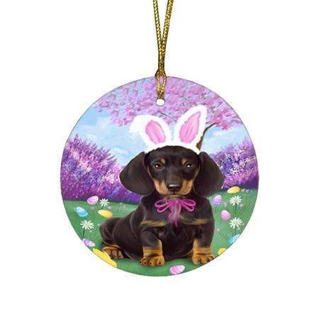 Dachshund Dog Easter Holiday Round Flat Christmas Ornament RFPOR49111