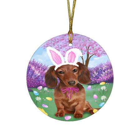 Dachshund Dog Easter Holiday Round Flat Christmas Ornament RFPOR49112