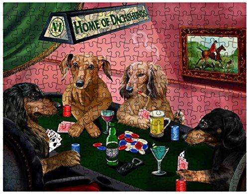 Dachshund Dogs Playing Poker 300 Pc. Puzzle with Photo Tin