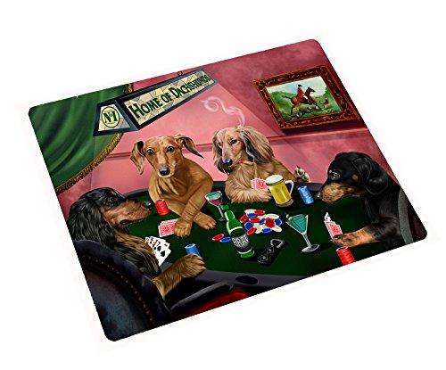 Dachshund Tempered Cutting Board 4 Dogs Playing Poker
