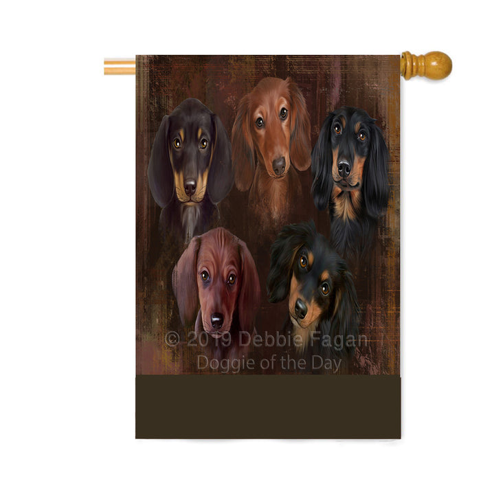 Personalized Rustic 5 Dachshund Dogs Custom House Flag FLG-DOTD-A62612