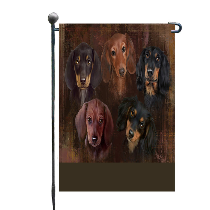 Personalized Rustic 5 Dachshund Dogs Custom Garden Flags GFLG-DOTD-A62556