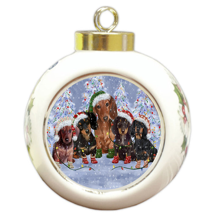 Christmas Lights and Dachshund Dogs Round Ball Christmas Ornament Pet Decorative Hanging Ornaments for Christmas X-mas Tree Decorations - 3" Round Ceramic Ornament