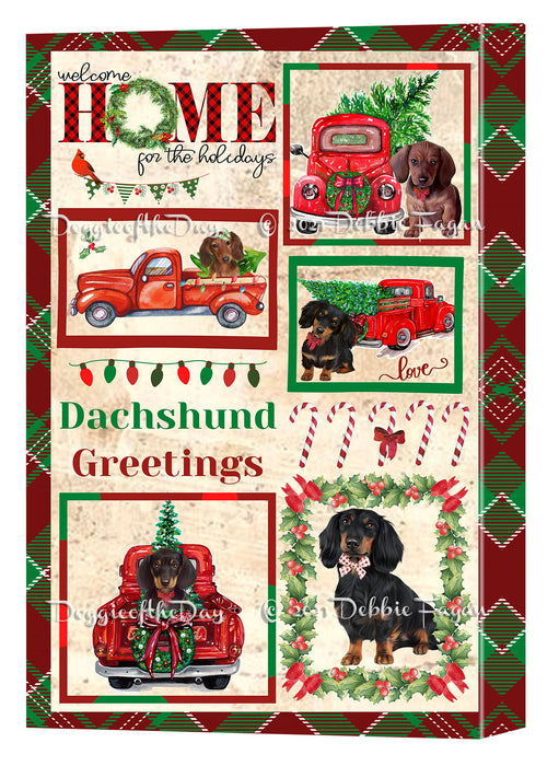 Welcome Home for Christmas Holidays Dachshund Dogs Canvas Wall Art Decor - Premium Quality Canvas Wall Art for Living Room Bedroom Home Office Decor Ready to Hang CVS149498