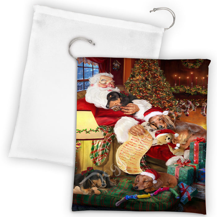 Santa Sleeping with Dachshund Dogs Drawstring Laundry or Gift Bag LGB48806