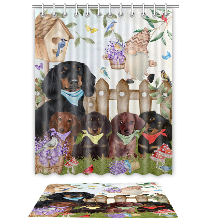 Dachshund Shower Curtain & Bath Mat Set, Custom, Explore a Variety of Designs, Personalized, Curtains with hooks and Rug Bathroom Decor, Halloween Gift for Dog Lovers