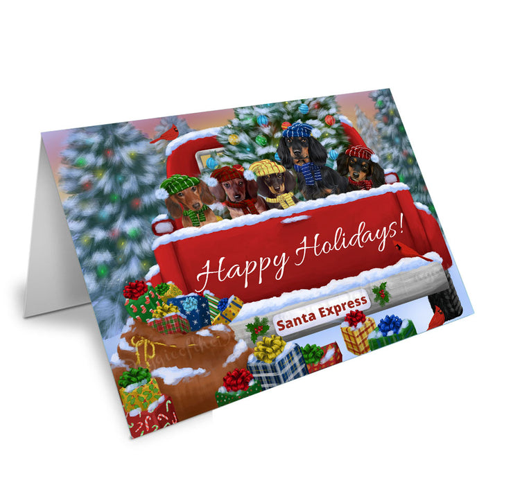Christmas Red Truck Travlin Home for the Holidays Dachshund Dogs Handmade Artwork Assorted Pets Greeting Cards and Note Cards with Envelopes for All Occasions and Holiday Seasons