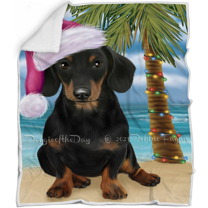 Summertime Happy Holidays Christmas Dachshund Dog on Tropical Island Beach Blanket D122