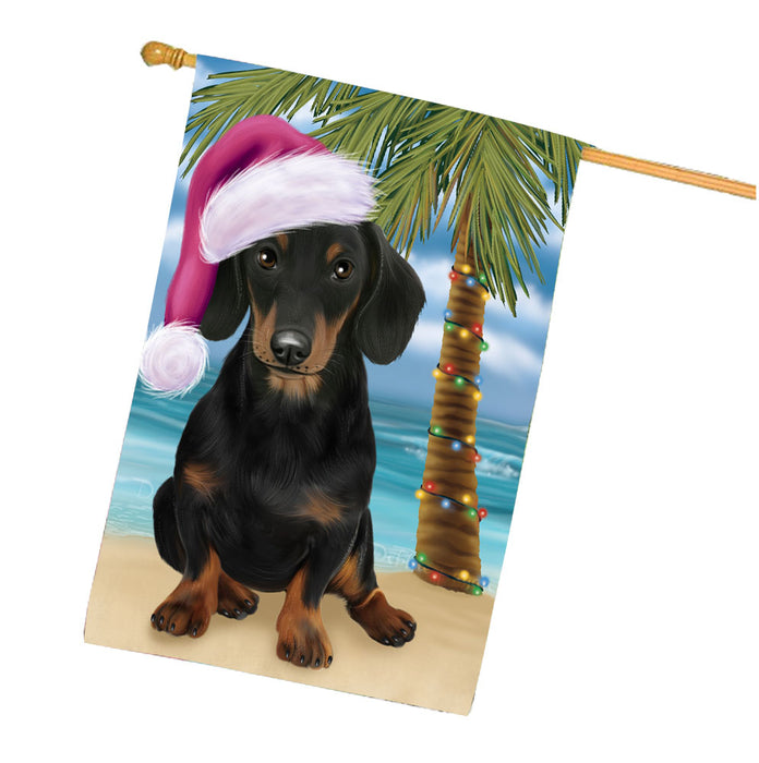 Christmas Summertime Beach Dachshund Dog House Flag Outdoor Decorative Double Sided Pet Portrait Weather Resistant Premium Quality Animal Printed Home Decorative Flags 100% Polyester FLG68730