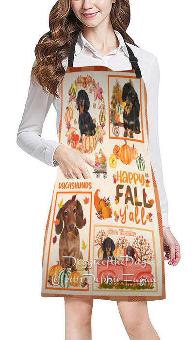 Happy Fall Y'all Pumpkin Dachshund Dogs Cooking Kitchen Adjustable Apron Apron49206