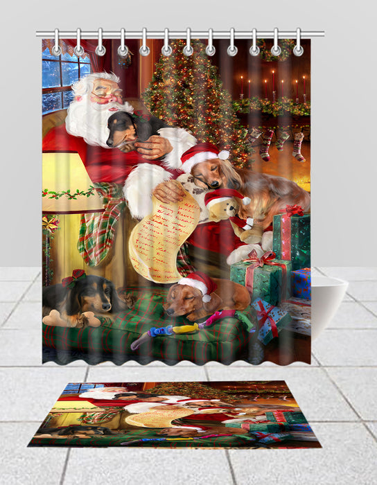 Santa Sleeping with Dachshund Dogs  Bath Mat and Shower Curtain Combo