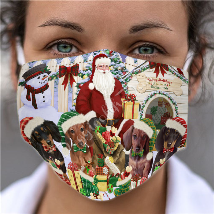 Happy Holidays Christmas Dachshund Dogs House Gathering Face Mask FM48243