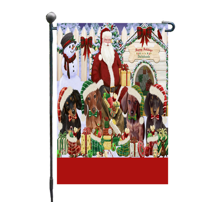 Personalized Happy Holidays Christmas Dachshund Dogs House Gathering Custom Garden Flags GFLG-DOTD-A58521