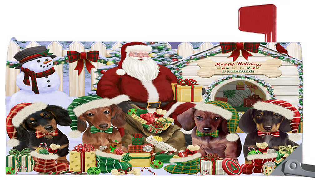 Happy Holidays Christmas Dachshund Dogs House Gathering 6.5 x 19 Inches Magnetic Mailbox Cover Post Box Cover Wraps Garden Yard Décor MBC48810