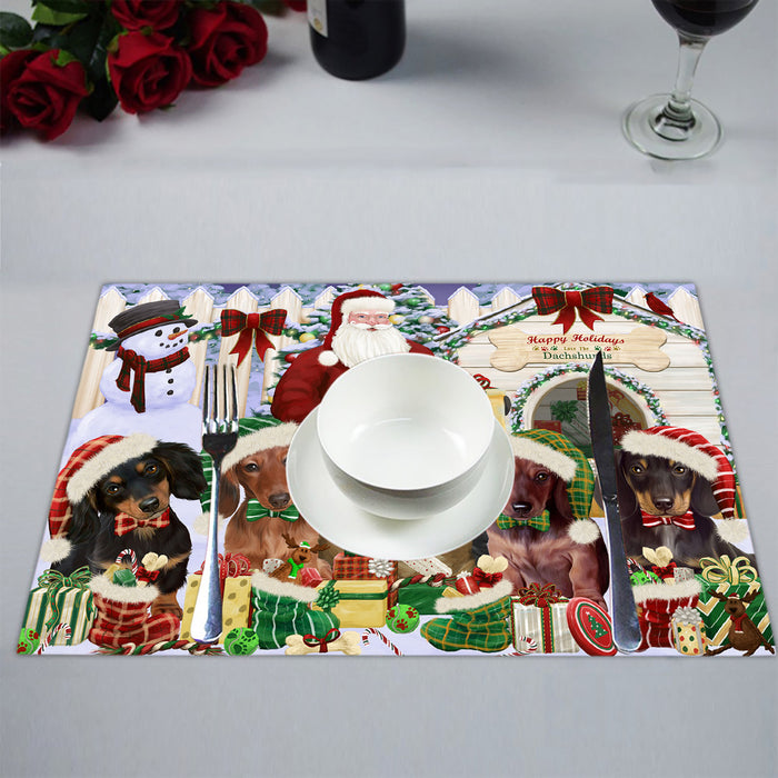 Happy Holidays Christmas Dachshund Dogs House Gathering Placemat