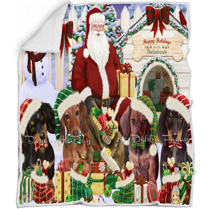 Happy Holidays Christmas Dachshunds Dog House Gathering Blanket BLNKT77700