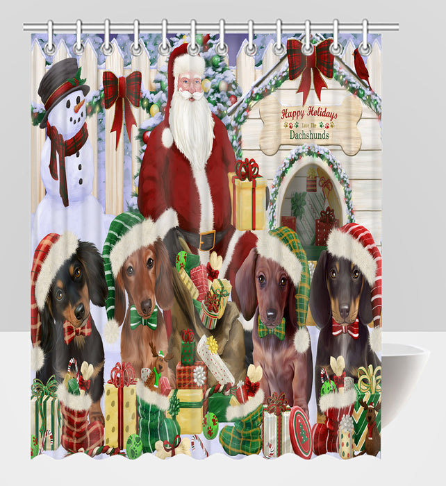 Happy Holidays Christmas Dachshund Dogs House Gathering Shower Curtain