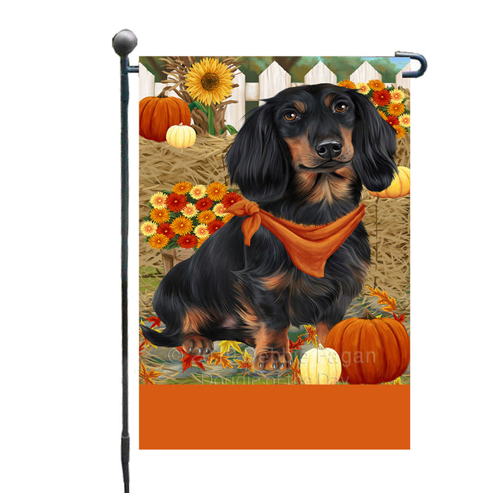 Personalized Fall Autumn Greeting Dachshund Dog with Pumpkins Custom Garden Flags GFLG-DOTD-A61903