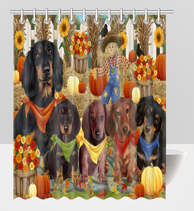 Fall Festive Harvest Time Gathering Dachshund Dogs Shower Curtain