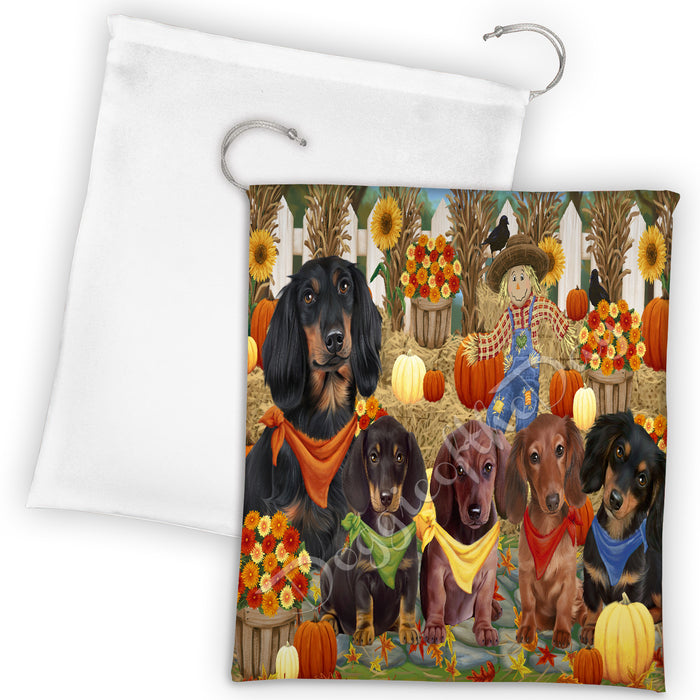 Fall Festive Harvest Time Gathering Dachshund Dogs Drawstring Laundry or Gift Bag LGB48399