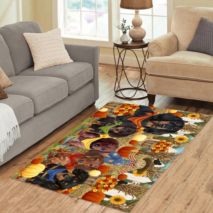 Fall Festive Harvest Time Gathering Dachshund Dogs Area Rug