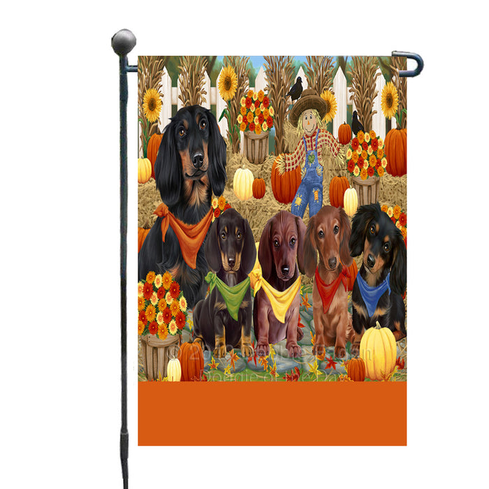 Personalized Fall Festive Gathering Dachshund Dogs with Pumpkins Custom Garden Flags GFLG-DOTD-A61904