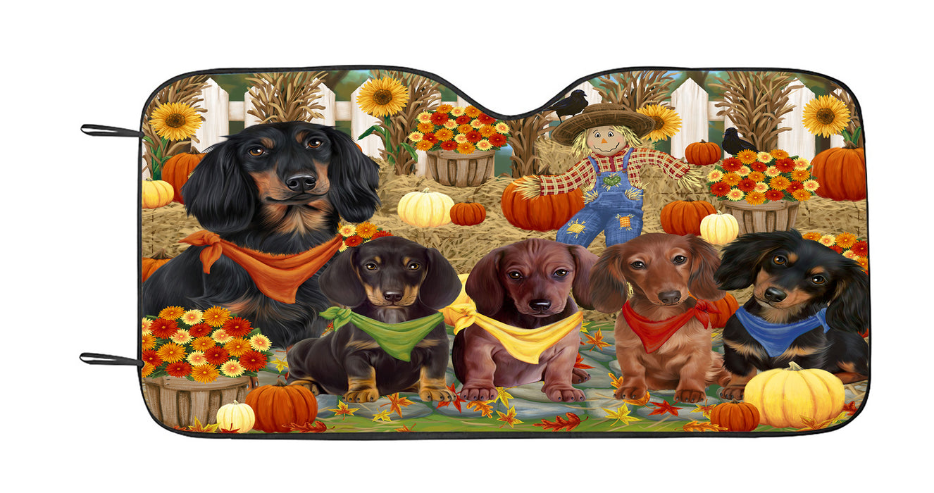 Fall Festive Harvest Time Gathering Dachshund Dogs Car Sun Shade